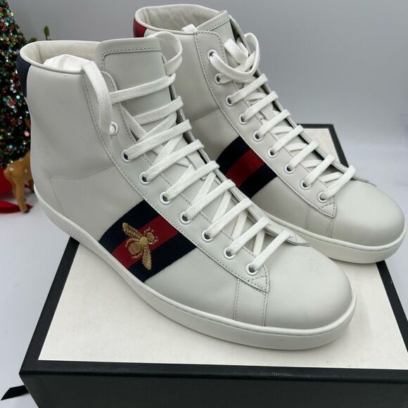 Men’s Gucci, ace bee high top leather sneakers size 12 made in Italy - Picture 1 of 8